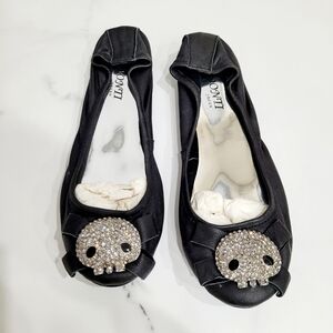 Brand New Japan Black Rhinestone Skull Lamb Skin Shoes Flats US 5